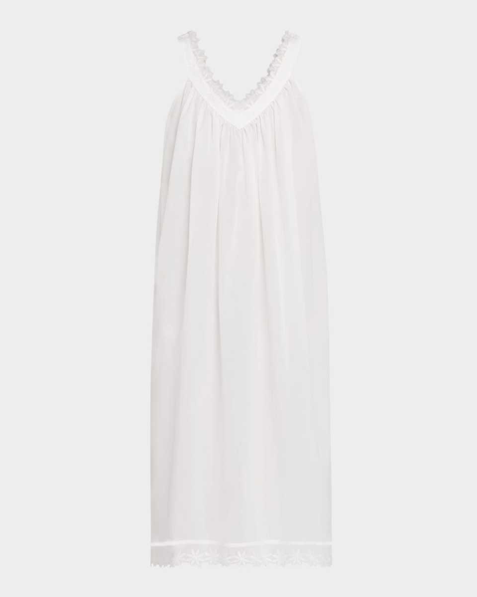 Conny-1 Ruched Lace-Trim Cotton Nightgown